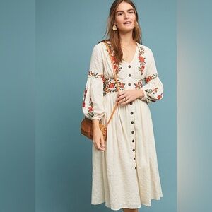 Maeve Cream Dress with Floral Embroidery